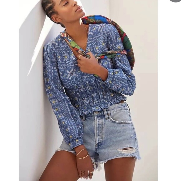 Anthropologie‎ Forever That Girl cropped Embroidered Smocked Nlouse. Siz… - Picture 11 of 13